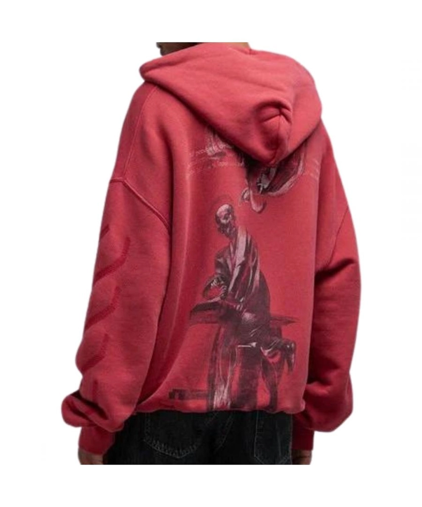 Off White Mens St. Matthew Design Skate Fit Washed Red Hoodie Cotton - Size X-Large